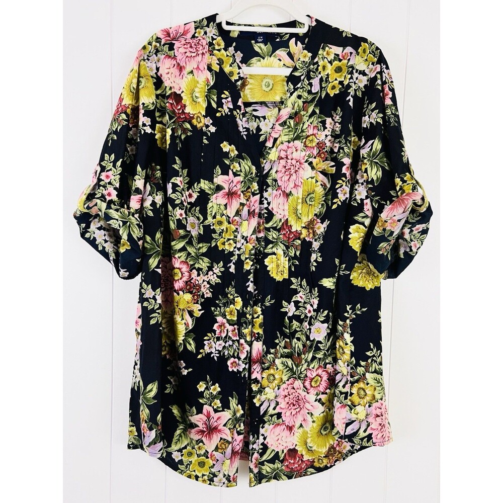 Denim 24/7 Vibrant Floral Lightweight Flowy Tunic Blouse Plus Size 22W